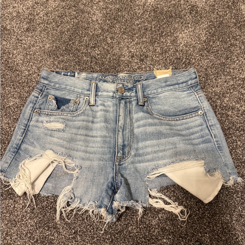 American Eagle Outfitters Blue Distressed Jean Shorts